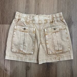 Free People Mineral Wash Tan Denim Cargo Pocket Skirt Acid Wash Size 4